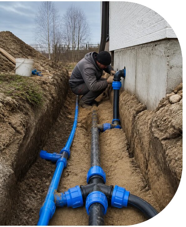 Монтаж наружного водопровода на участке под ключ в Пыти-Яхах